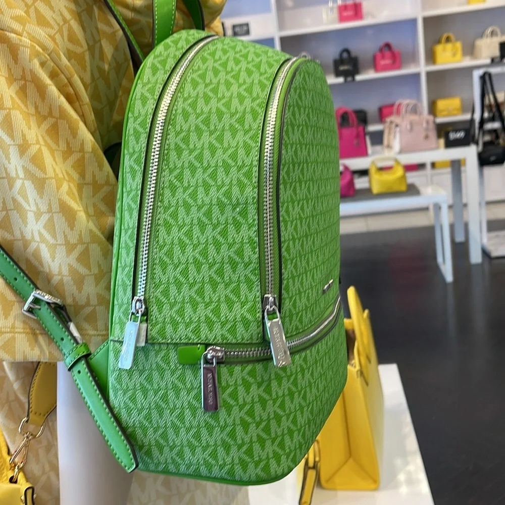 Michael Kors Rhea Medium Signature Logo Backpack
Jungle Green 
NWT - Picture 11 of 16